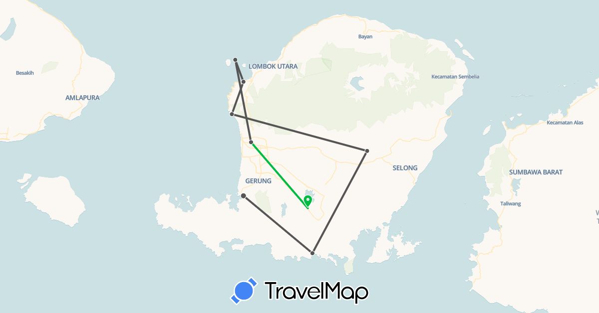 TravelMap itinerary: bus, boat, motorbike in Indonesia (Asia)